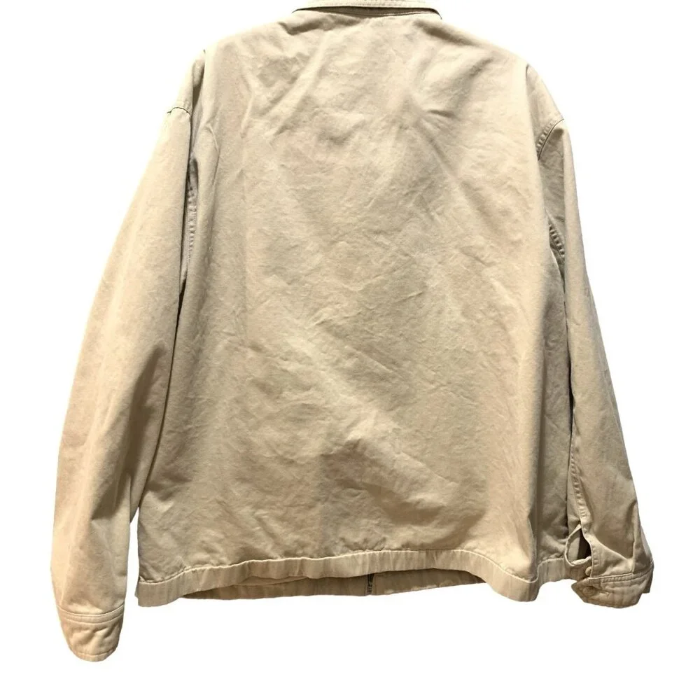 VTG Polo Ralph Lauren Jacket Mens XL Khaki Full Zip Dad Bomber Canvas Navy Pony